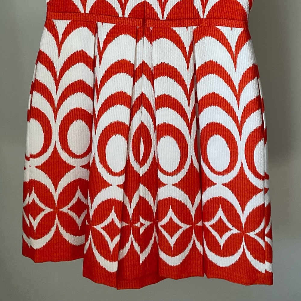 Orange And White Geometric Pattern, Sleeveless Dr… - image 4